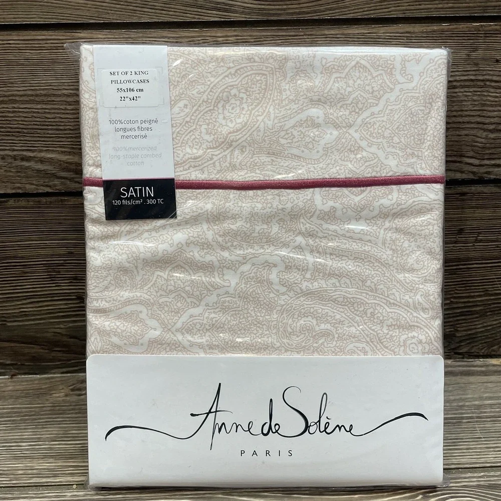 Anne De Solene Paisley 2 King Pillowcases Rose Pink Cotton 300 TC NEW $155